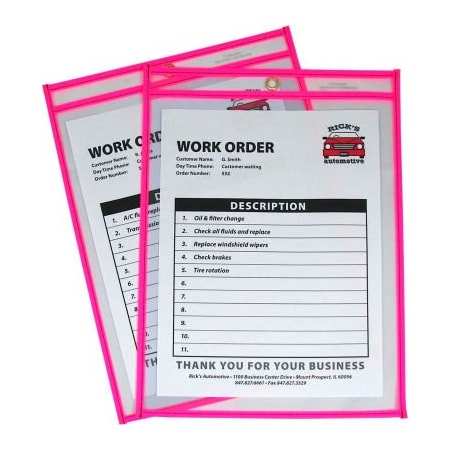 C-Line Products C-Line Products Neon Shop Ticket Holder, Pink, Stitched, Both Sides Clear, 9 x 12, 15EA/BX 43919